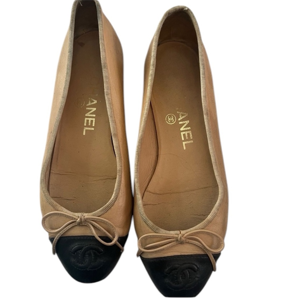 Chanel Beige Cap Toe Ballet Flats